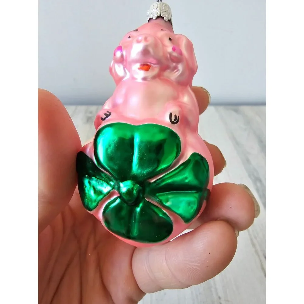 Vintage inge glas pig shamrock 4 leaf clover ornament St Patrick's Day spring Ge